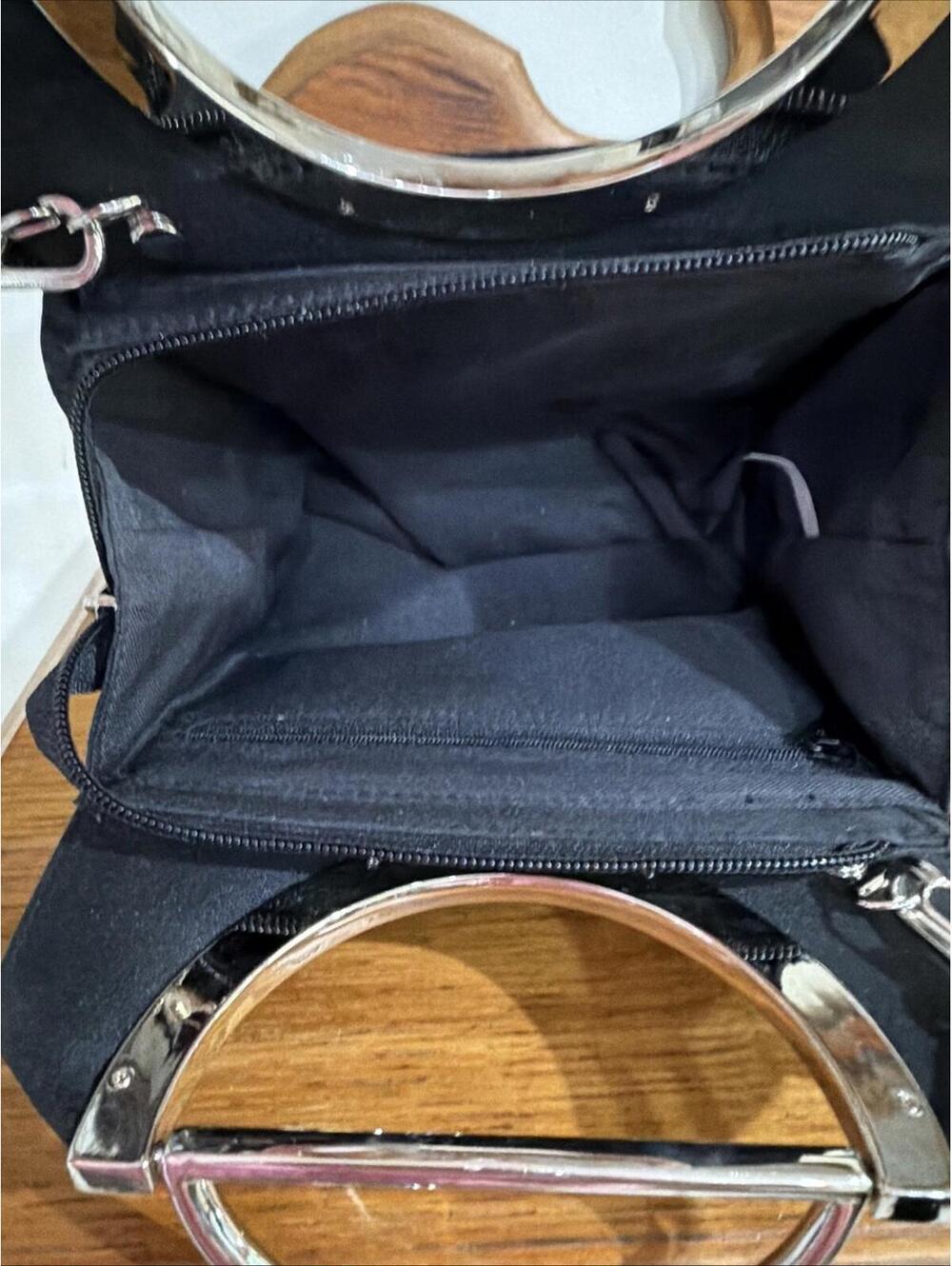 Vintage Classic Kate Spade Black Nylon Handbag Purse Cross Body Silver Handles - Picture 7 of 9